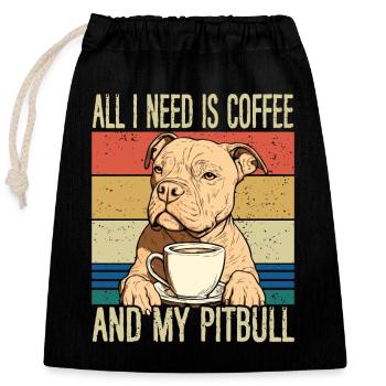 Le café et mon pitbull - Sac cadeau en coton avec cordon (25 x 30 cm) - noir - Devant
