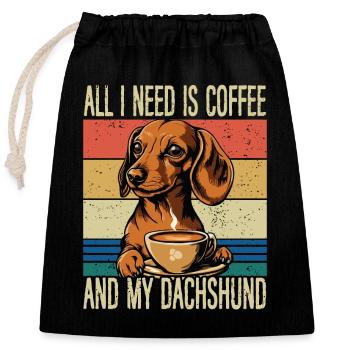 Coffee and my dachshund - Closable cotton gift bag (25x30cm) - black - Front