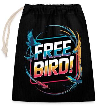 Free Bird - frei wie ein Vogel - Verschließbarer Geschenkbeutel aus Baumwolle (25x30cm) - Schwarz - Vorne