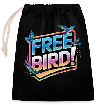 Free Bird - frei wie ein Vogel - Verschließbarer Geschenkbeutel aus Baumwolle (25x30cm) - Schwarz - Vorne