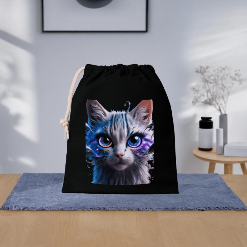 Chat de l’espace Sac cadeau en coton avec cordon (25 x 30 cm)