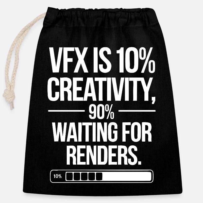 VFX is 10% creativity and 90% waiting for render - Verschließbarer Geschenkbeutel aus Baumwolle (25x30cm) - Schwarz