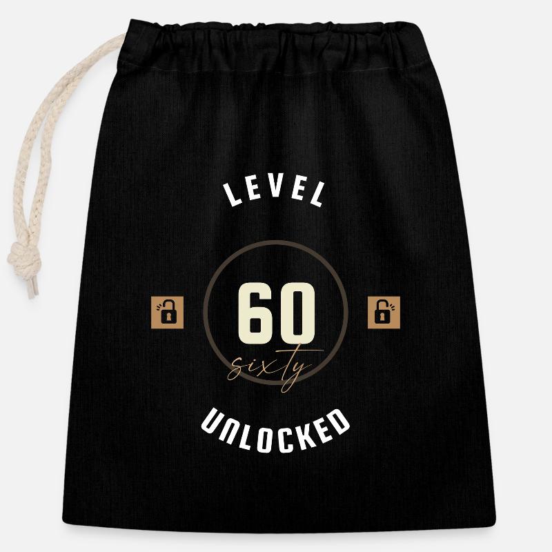 60th Birthday Level Sixty Unlocked, Gift - Closable cotton gift bag (25x30cm) - black