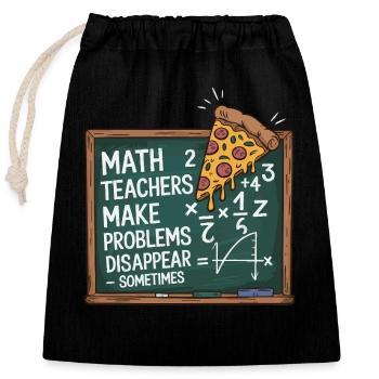 Lustiges Mathelehrer Design Pizza & Probleme lösen - Verschließbarer Geschenkbeutel aus Baumwolle (25x30cm) - Schwarz - Vorne