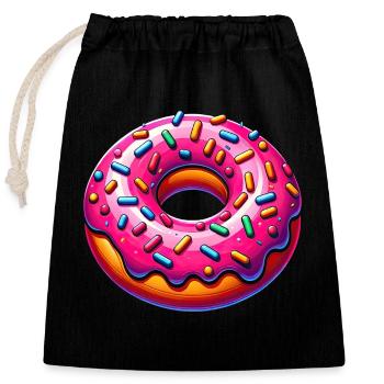 Vibrant Donut Delight - Closable cotton gift bag (25x30cm) - black - Front