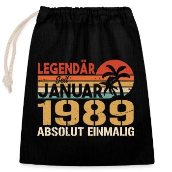 Geburtstagsgeschenk geboren im Januar 1989 - Verschließbarer Geschenkbeutel aus Baumwolle (25x30cm) - Schwarz - Vorne