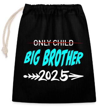 Einzelkind - großer Bruder 2025 Baby - Verschließbarer Geschenkbeutel aus Baumwolle (25x30cm) - Schwarz - Vorne