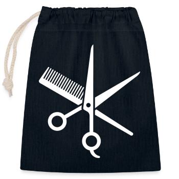Haarschere und Kamm. Friseur Symbol - Verschließbarer Geschenkbeutel aus Baumwolle (25x30cm) - Navy - Vorne