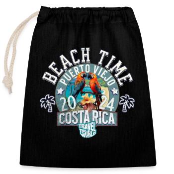 Beach time Costa Rica - Closable cotton gift bag (25x30cm) - black - Front