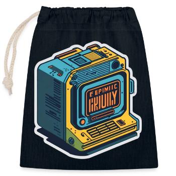 Ordinateur rétro - Sac cadeau en coton avec cordon (25 x 30 cm) - bleu marine - Devant