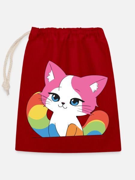Rainbow Cat Pop Art - Verschließbarer Geschenkbeutel aus Baumwolle (25x30cm) - Rot