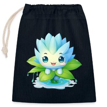 Kawaii Männchen auf Seerose – Blaues Design - Verschließbarer Geschenkbeutel aus Baumwolle (25x30cm) - Navy - Vorne