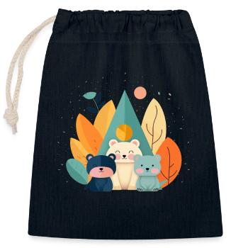 Cute bears with autumn motifs - Closable cotton gift bag (25x30cm) - navy - Front