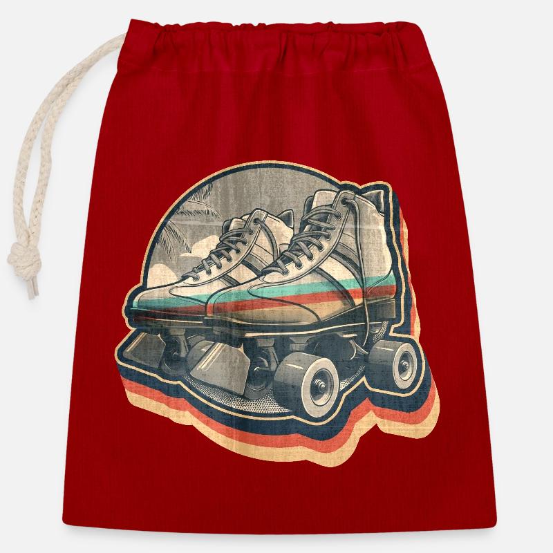 Vintage Summer Retro Disco Graphic Design Roller Skate - Closable cotton gift bag (25x30cm) - red