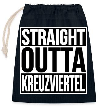 STRAIGHT OUTTA KREUZVIERTEL - Verschließbarer Geschenkbeutel aus Baumwolle (25x30cm) - Navy - Vorne