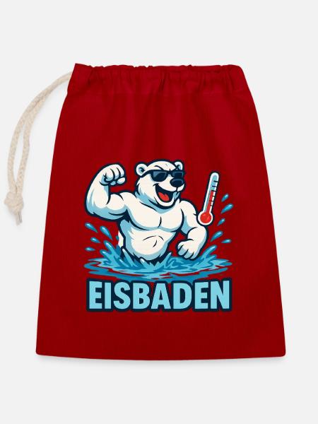 Eisbaden Eisbad PolarBär Fitness - Verschließbarer Geschenkbeutel aus Baumwolle (25x30cm) - Rot