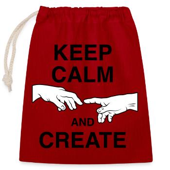Keep calm and create - Verschließbarer Geschenkbeutel aus Baumwolle (25x30cm) - Rot - Vorne