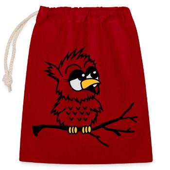 Un hibou petit bébé assis sur une branche - Sac cadeau en coton avec cordon (25 x 30 cm) - rouge - Devant