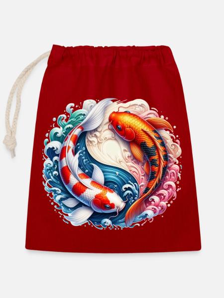 Koi-Karpfen - Verschließbarer Geschenkbeutel aus Baumwolle (25x30cm) - Rot