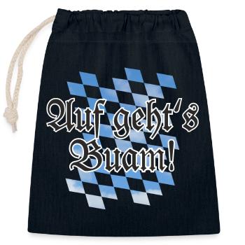 Auf geht's Buam Bayern Spruch mit Rauten - Verschließbarer Geschenkbeutel aus Baumwolle (25x30cm) - Navy - Vorne