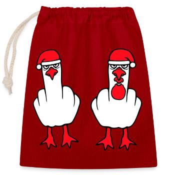 2 Möwen Mittelfinger Beleidigung Weihnachten Team - Verschließbarer Geschenkbeutel aus Baumwolle (25x30cm) - Rot - Vorne