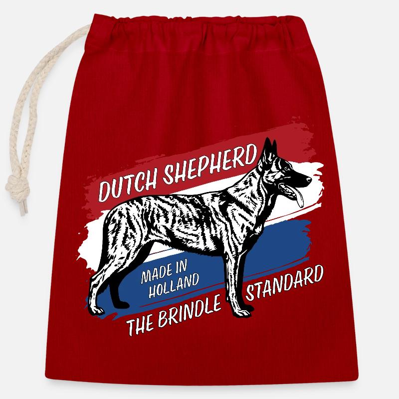 Dutch Shepherd - Dutchie  - Closable cotton gift bag (25x30cm) - red