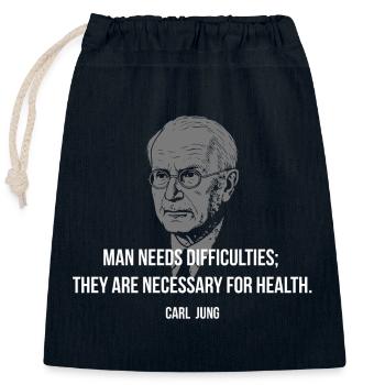 Carl Jung Zitat – Schwierigkeiten heilen Gesundheit - Verschließbarer Geschenkbeutel aus Baumwolle (25x30cm) - Navy - Vorne