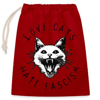 Amour Chats Déteste Fascisme Antifascisme - Sac cadeau en coton avec cordon (25 x 30 cm) - rouge - Devant