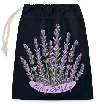 Anniversaire lavande Fleur violette - Sac cadeau en coton avec cordon (25 x 30 cm) - bleu marine - Devant
