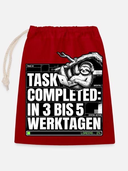 Büro Faultier - Verschließbarer Geschenkbeutel aus Baumwolle (25x30cm) - Rot