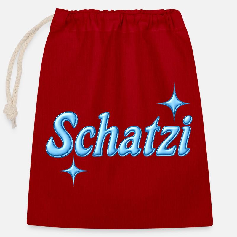 schatzi / Design Y2K / bleu - Sac cadeau en coton avec cordon (25 x 30 cm) - rouge