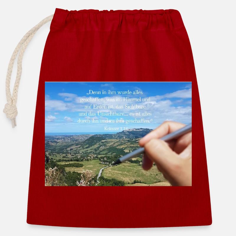 Paysage de citation de la création céleste - Sac cadeau en coton avec cordon (25 x 30 cm) - rouge