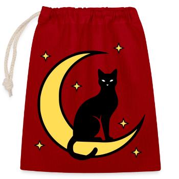 Katze Mond Sterne Hexerei - Verschließbarer Geschenkbeutel aus Baumwolle (25x30cm) - Rot - Vorne