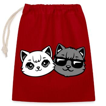 Süße Kätzchen Cooles Katerpaar Schwarz-Weiß Katzen - Verschließbarer Geschenkbeutel aus Baumwolle (25x30cm) - Rot - Vorne