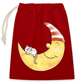 Chat dans la lune je rêve je cadeau de bonne nuit - Sac cadeau en coton avec cordon (25 x 30 cm) - rouge - Devant