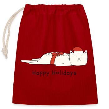 Drôle de chat Noël - Sac cadeau en coton avec cordon (25 x 30 cm) - rouge - Devant
