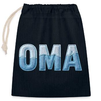 Oma Denim Schriftzug Patchwork Trend - Verschließbarer Geschenkbeutel aus Baumwolle (25x30cm) - Navy - Vorne