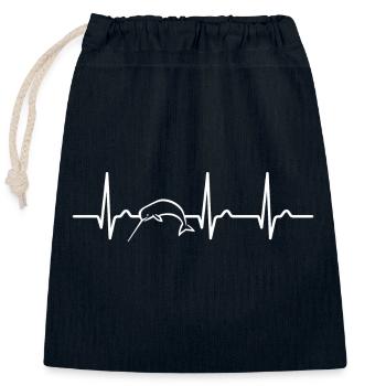 Courbe ECG - courbe cardiaque - pouls - narval - mer - Sac cadeau en coton avec cordon (25 x 30 cm) - bleu marine - Devant