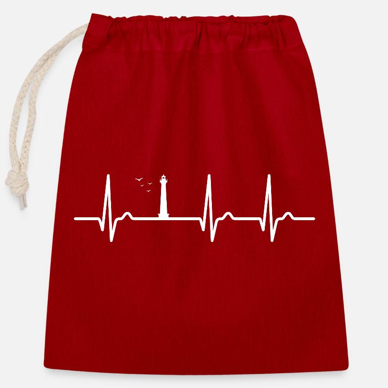 Courbe ECG - courbe cardiaque - pouls - phare - Sac cadeau en coton avec cordon (25 x 30 cm) - rouge