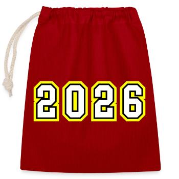 2026 year - Closable cotton gift bag (25x30cm) - red - Front