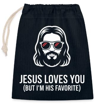 T-shirt préféré de Jesus Loves You - Sac cadeau en coton avec cordon (25 x 30 cm) - bleu marine - Devant