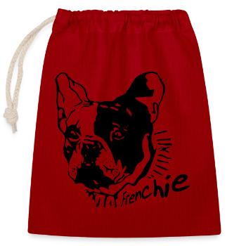 Frenchie - Sac cadeau en coton avec cordon (25 x 30 cm) - rouge - Devant