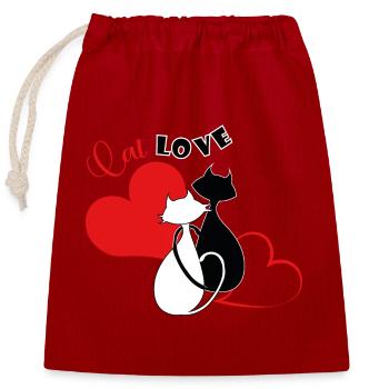 Cat love - Closable cotton gift bag (25x30cm) - red - Front