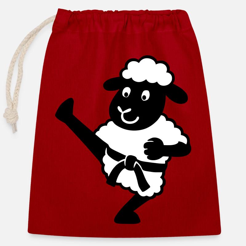 Karaté Mouton - Sac cadeau en coton avec cordon (25 x 30 cm) - rouge