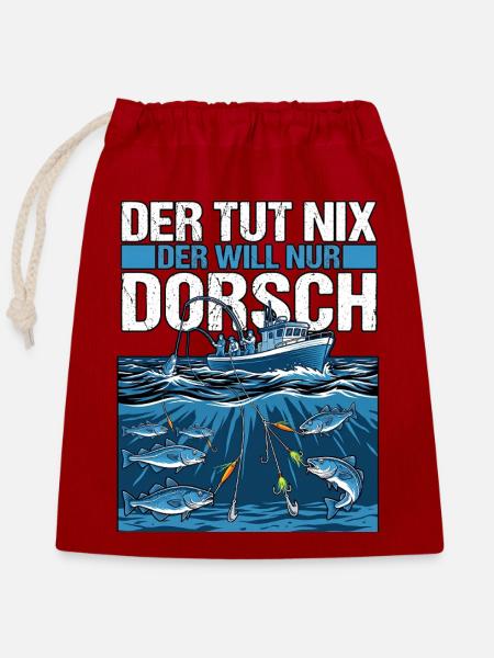 Der Will Dorsch Angeln - Verschließbarer Geschenkbeutel aus Baumwolle (25x30cm) - Rot