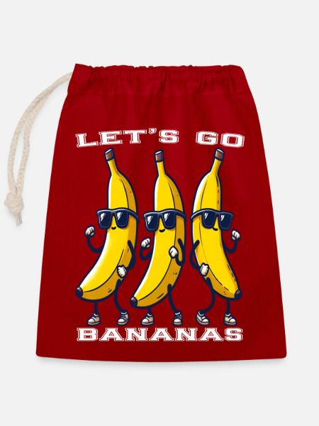 Lustige Let's Go Bananen - Verschließbarer Geschenkbeutel aus Baumwolle (25x30cm) - Rot