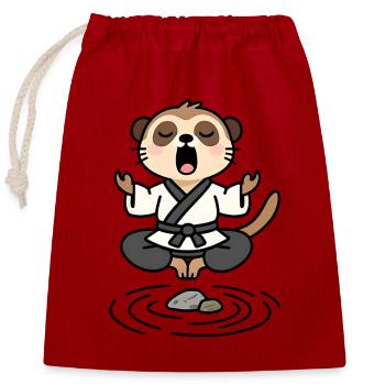 Erdmännchen in einem meditativen Zen-Kimono - Verschließbarer Geschenkbeutel aus Baumwolle (25x30cm) - Rot - Vorne