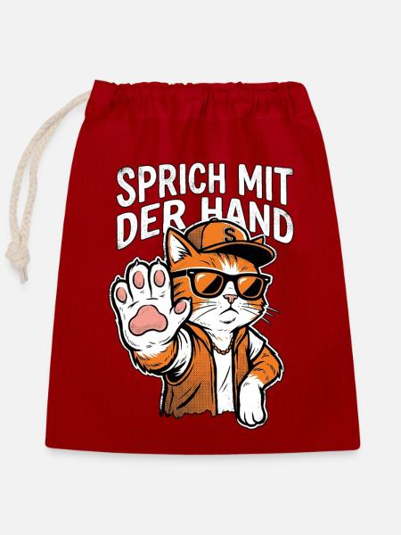 Sprich Mit Der Hand Kater - Verschließbarer Geschenkbeutel aus Baumwolle (25x30cm) - Rot