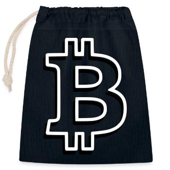 Bitcoin Logo Outline Neon Minimalistisch - Verschließbarer Geschenkbeutel aus Baumwolle (25x30cm) - Navy - Vorne
