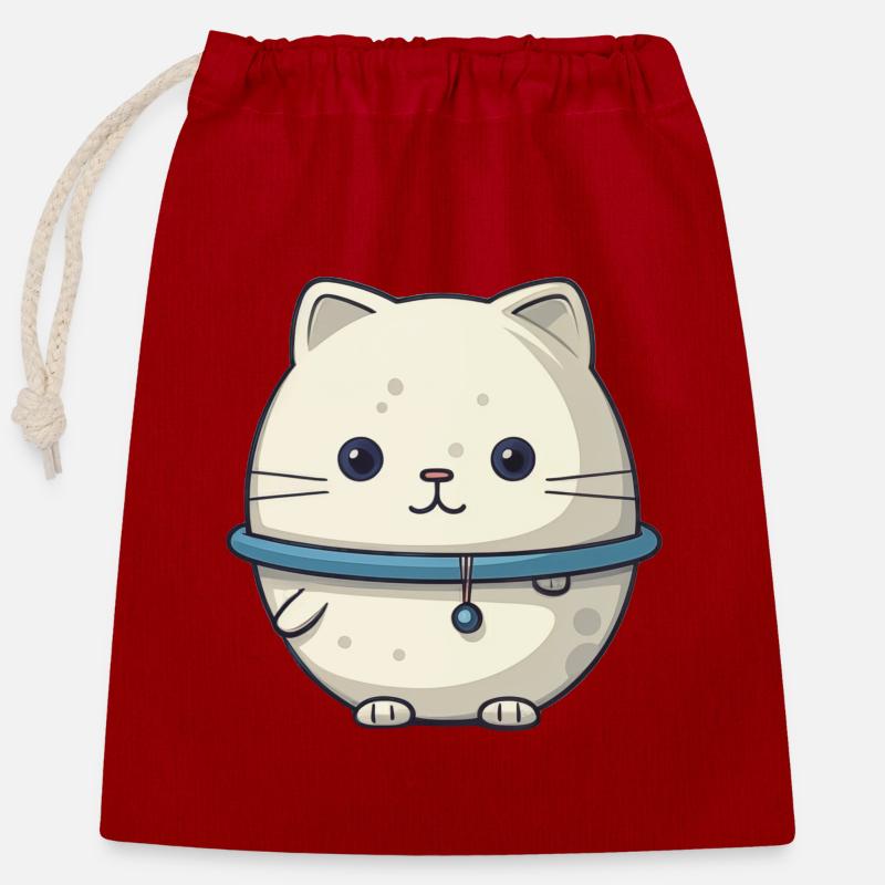 Illustration de chat de l’espace - Sac cadeau en coton avec cordon (25 x 30 cm) - rouge